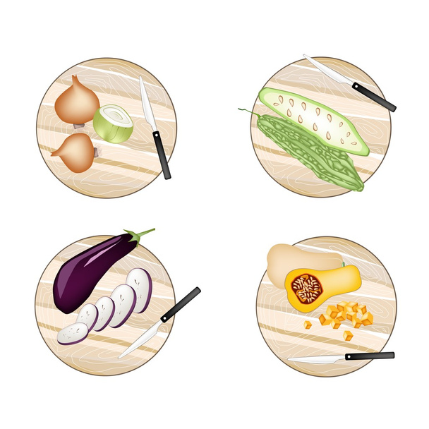 玉ねぎ、ニガウリ、茄子、バター スカッシュ  - ベクター画像