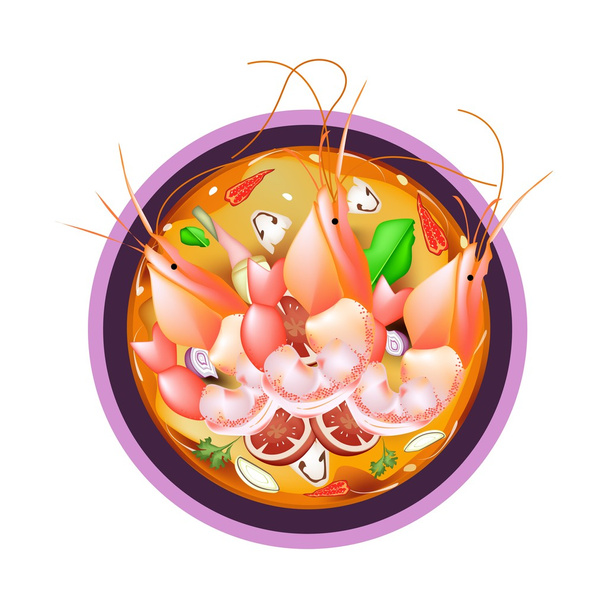 Том Юм Гун или тайский острый суп с креветками
 - Вектор,изображение