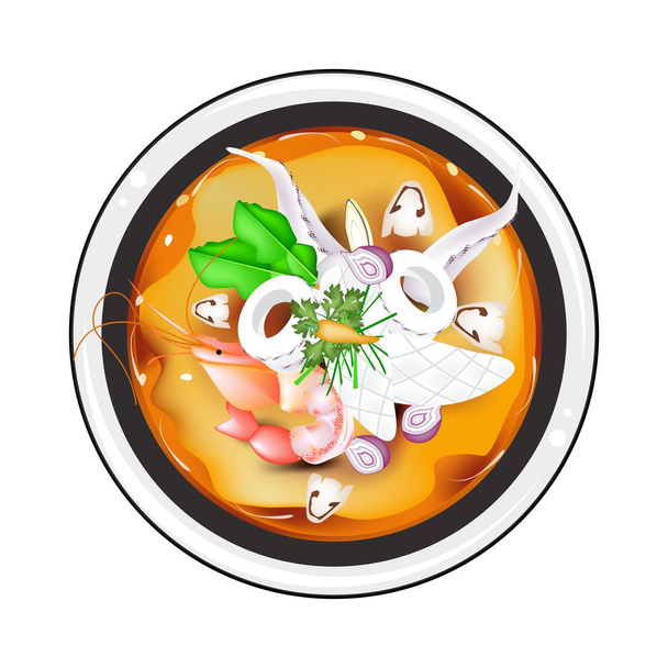 Tom Yum vagy a Thai csípős-savanyú leves, tintahal - Vektor, kép