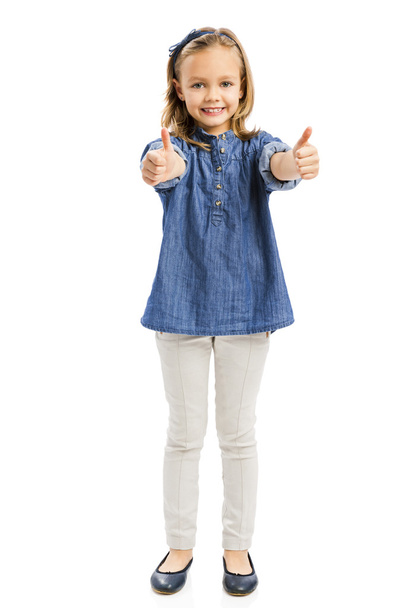 Cute blonde girl with thumbs up - Foto, immagini