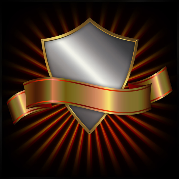 Shield and gold banner. - Zdjęcie, obraz