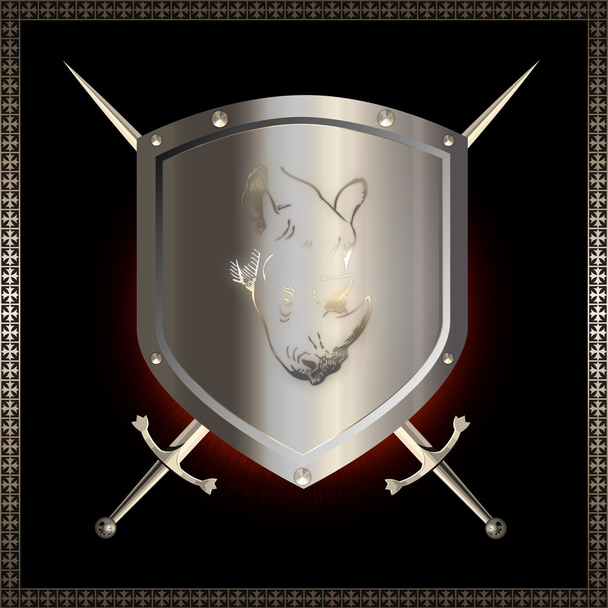 Silver shield with swords. - Foto, Imagen