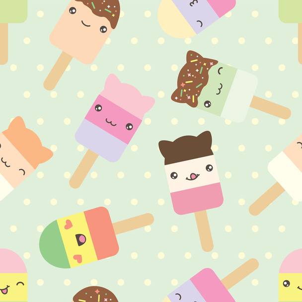 Seamless pattern of cute kawaii style ice cream bars - Vektor, obrázek