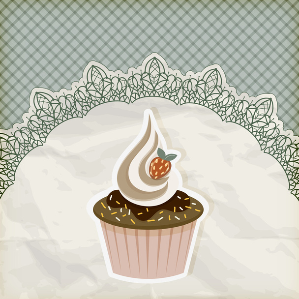 vector retro invitation temlate with cupcake on lacy napkin - Вектор,изображение