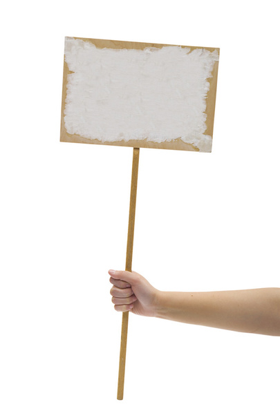 podepsat na bílém pozadíмолода жінка тримає пусті Ради, білий фон - Fotografie, Obrázek