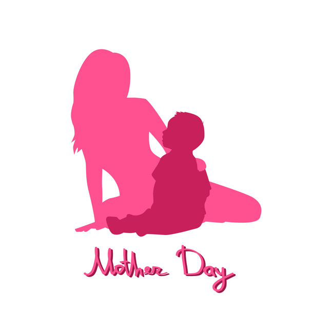 Happy Mother Day, Silhouette Woman Sit Embracing Child - Vector, Image
