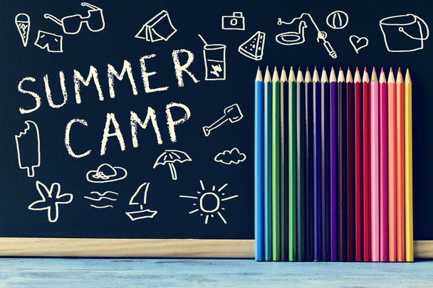 text summer camp written in a chalkboard - Photo, Image