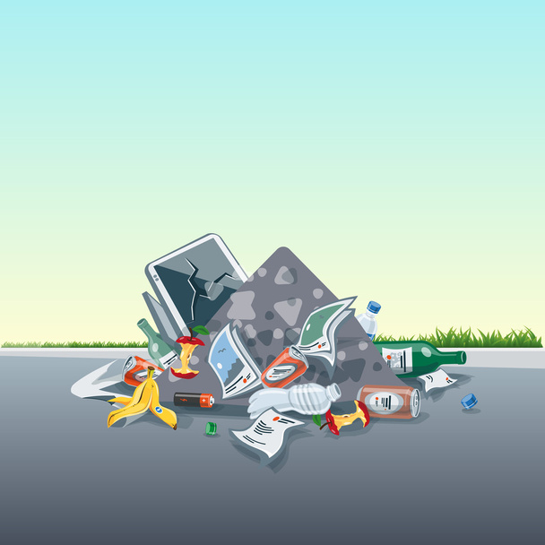 Σκουπίδια σκουπίδια σκουπίδια στοίβα στο δρόμο δρόμο - Διάνυσμα, εικόνα