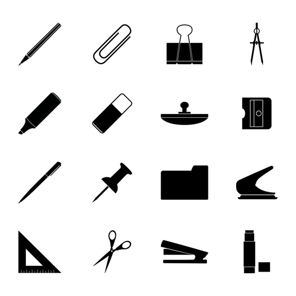 Set of black stationery icons, vector illustration - Vector, Image