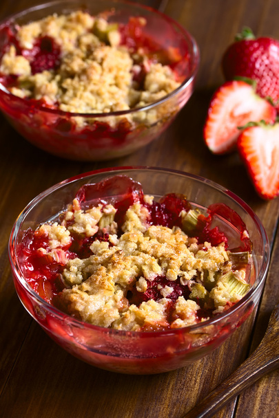 Baked Strawberry and Rhubarb Crumble - Photo, Image
