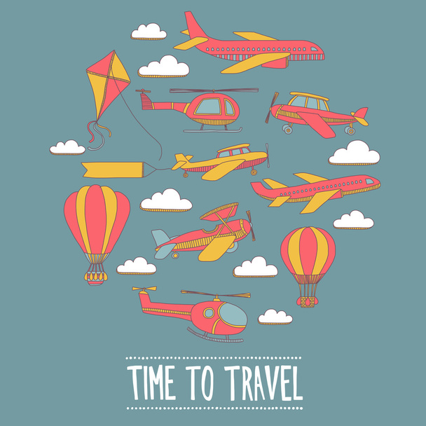 Doodle conjunto de imágenes Tiempo para viajar
 - Vector, Imagen