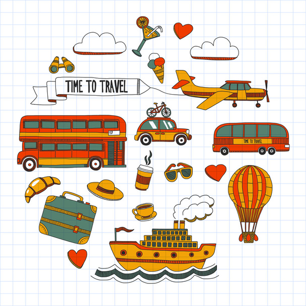 Doodle set of images Time to travel - Διάνυσμα, εικόνα