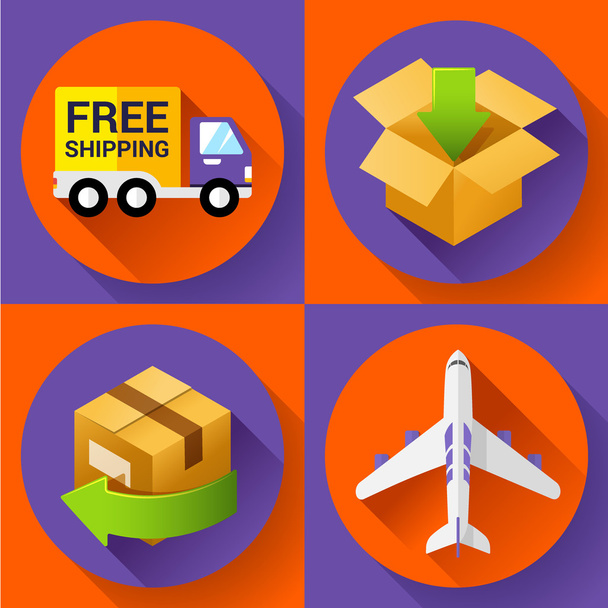 Shipping and delivery icons set. Flat design style. - Vector, Image