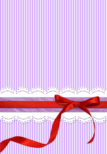 Striped holiday background with red bow - Fotoğraf, Görsel