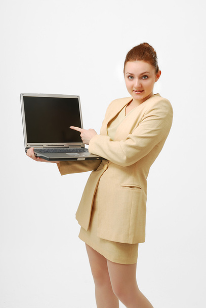 Mujer de negocios sorprendida con PC portátil abierto
. - Foto, Imagen
