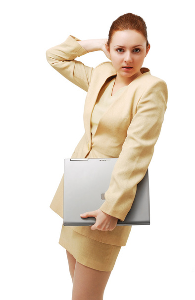 Young bold businesswoman with notebook PC. - Photo, Image