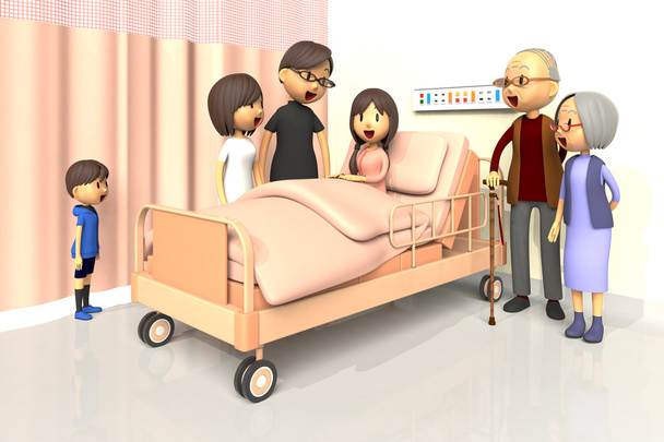 3D illustratie uit voor een bezoek aan het meisje in het ziekenhuis - Foto, afbeelding