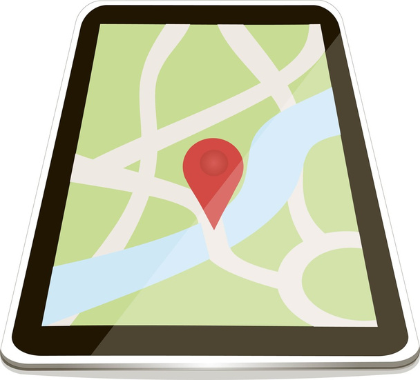Teléfono o tableta con un mapa verde y puntero rojo, elemento de diseño, vector
 - Vector, Imagen
