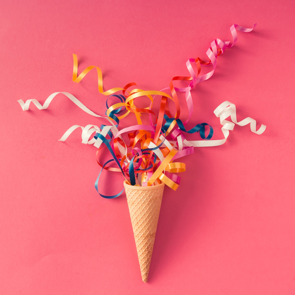 Ice cream cone with party streamers - Photo, Image
