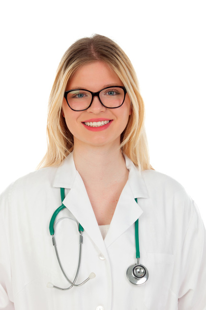 Médico mulher loira em casaco branco
 - Foto, Imagem