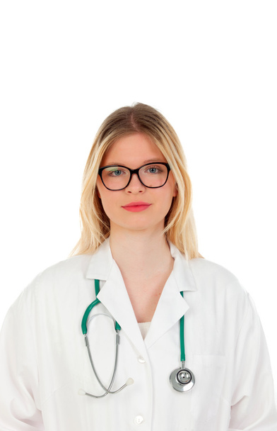 Blonde woman doctor in white coat - Фото, изображение