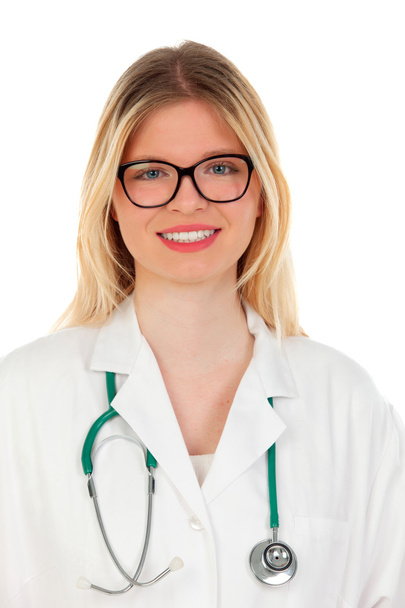 Médico mulher loira em casaco branco
 - Foto, Imagem