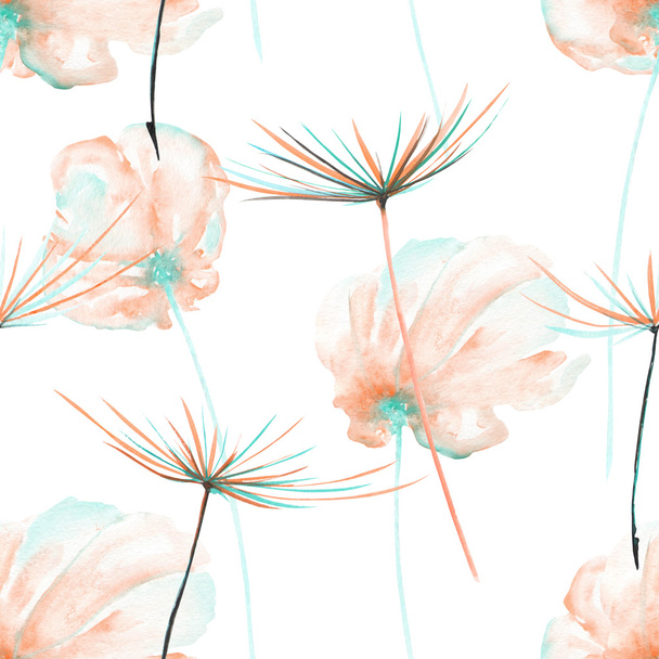 nahtlose florale Muster mit den Aquarellen rosa und mint Luft Blumen und Löwenzahn Fuzzies - Foto, Bild