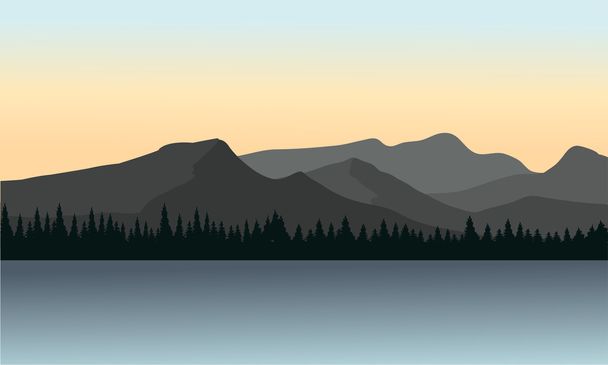 Silueta de montaña y lago
 - Vector, Imagen