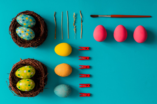 Flat lay Easter eggs - Photo, Image