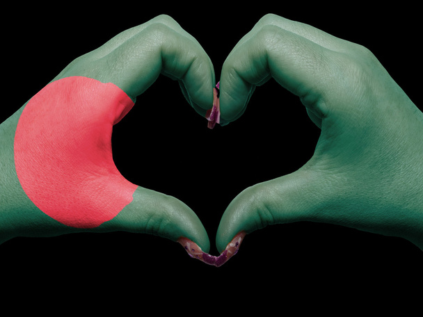 Heart and love gesture by hands colored in bangladesh flag for - Photo, Image