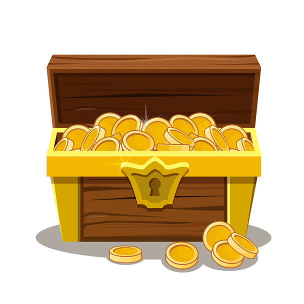 madeira Tesouro peito e moeda
 - Vetor, Imagem