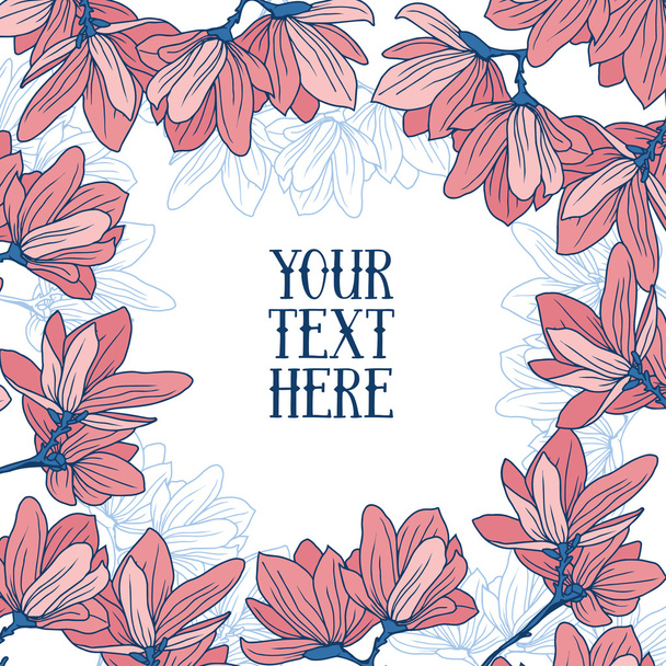 schöner Rahmen mit Magnolienblüten und Platz für Text - Vektor, Bild