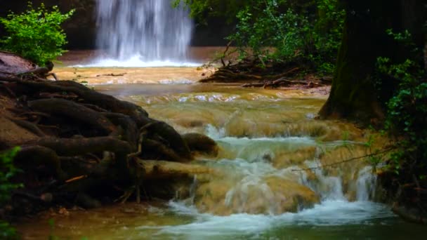 Mały wodospad płynący w parku narodowym - Materiał filmowy, wideo