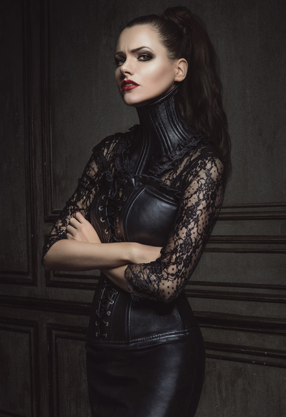 woman in leather clothes - 写真・画像