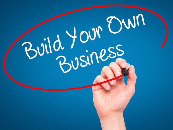 Man Hand writing Build Your Own Business with black marker on vi - Fotoğraf, Görsel