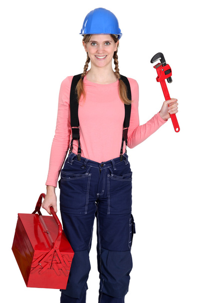 Woman with a toolbox - Фото, изображение