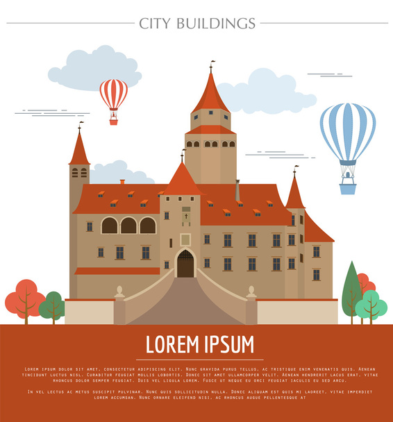 City buildings graphic template. Bousov castle - Wektor, obraz