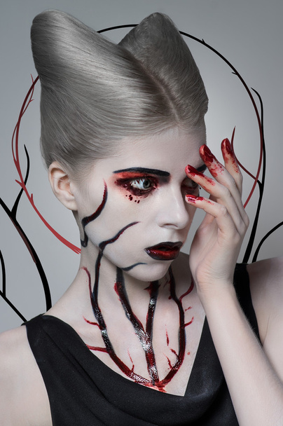 Scary girl with bloody body art - Φωτογραφία, εικόνα