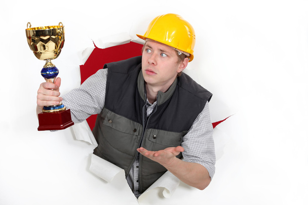 Construction worker with an award - Valokuva, kuva