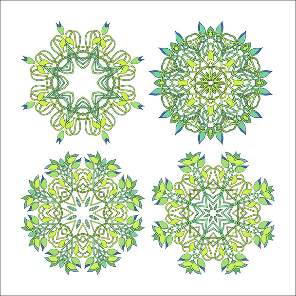 Vector set of four floral circular design elements - Vector, Image