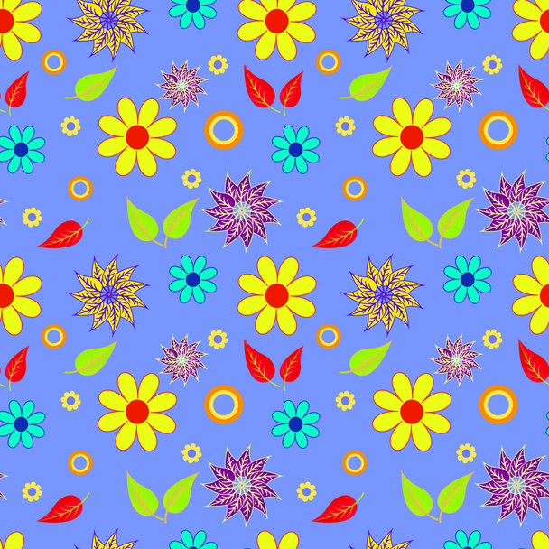 Seamless bright background from flowers and leaf - Wektor, obraz