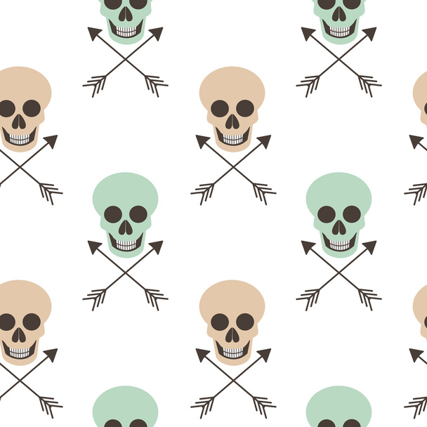 abstract seamless vector pattern background illustration with human skulls and arrows - Διάνυσμα, εικόνα
