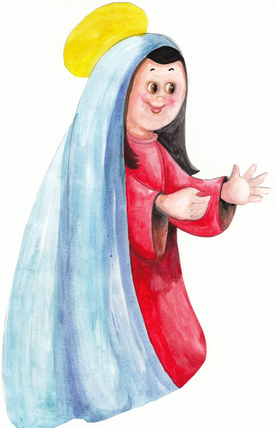 Watercolor smiling Mary - Photo, Image