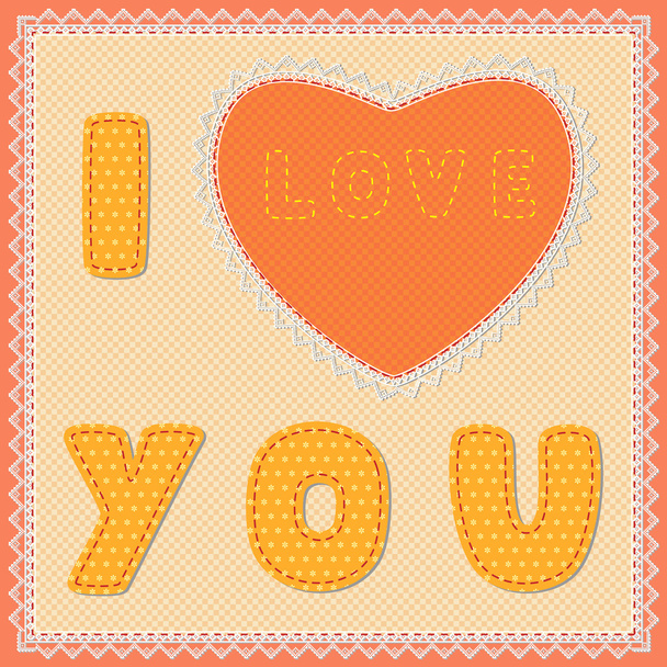 Imitation patchwork. The heart and the inscription "I love you" - Vector, imagen