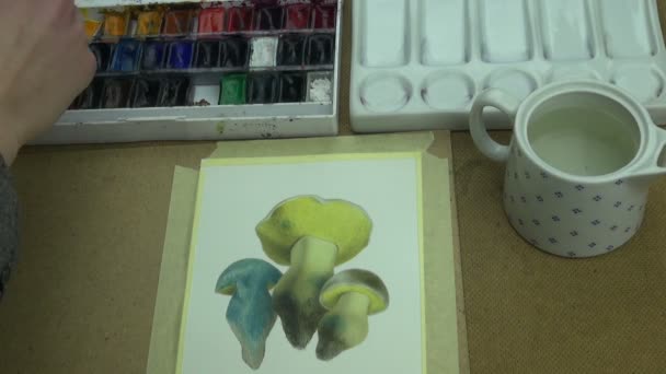 Painting boletus radicans mushrooms - Footage, Video