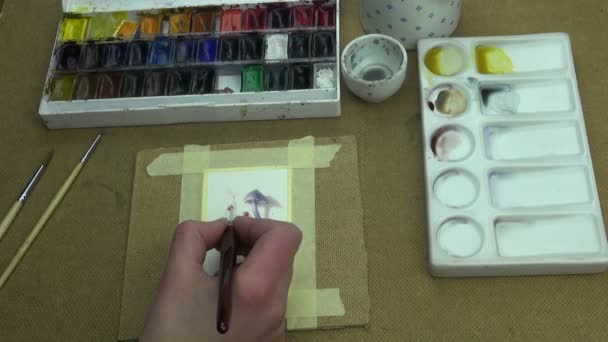 Ζωγραφική μια μελέτη των μανιταριών και μούρα - Πλάνα, βίντεο