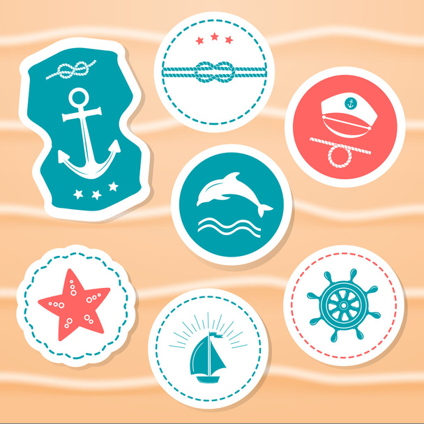 Nautical and sea icons, badges and labels. - Vektör, Görsel