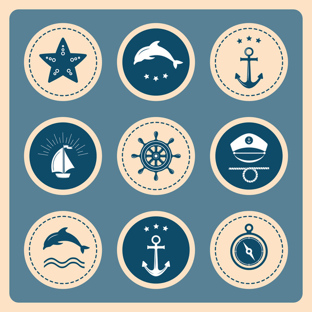 Nautical and sea icons, badges and labels. - Vektor, kép
