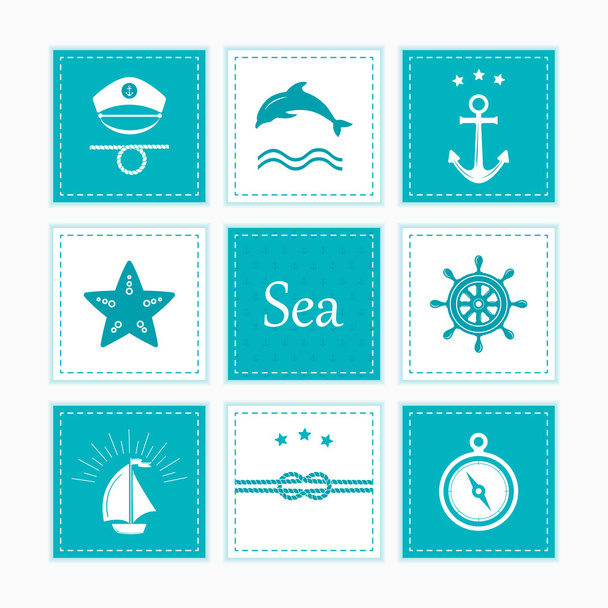 Nautical and sea icons, badges and labels. - ベクター画像