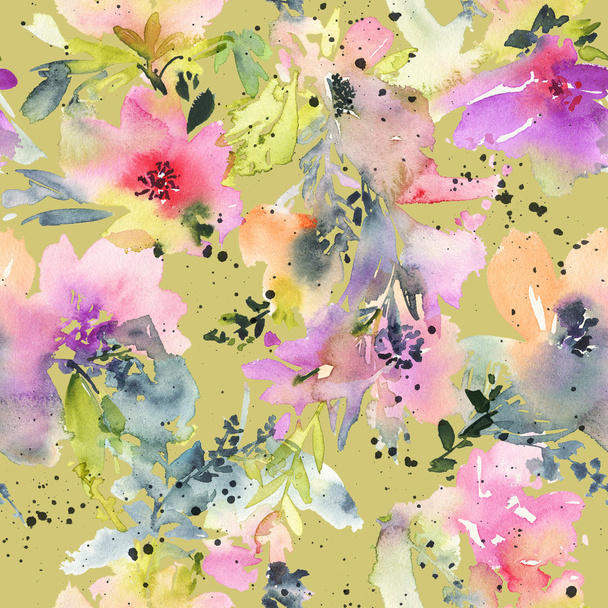 Abstract watercolor flowers. Seamless pattern. - Foto, imagen